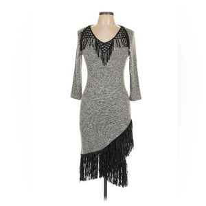 Jane & John Gray Knit Sweater Dress with Fringe